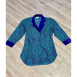 Victoria's Secret Medium Gold Label Vintage Pajama Top Paisley Green‎ Purple
